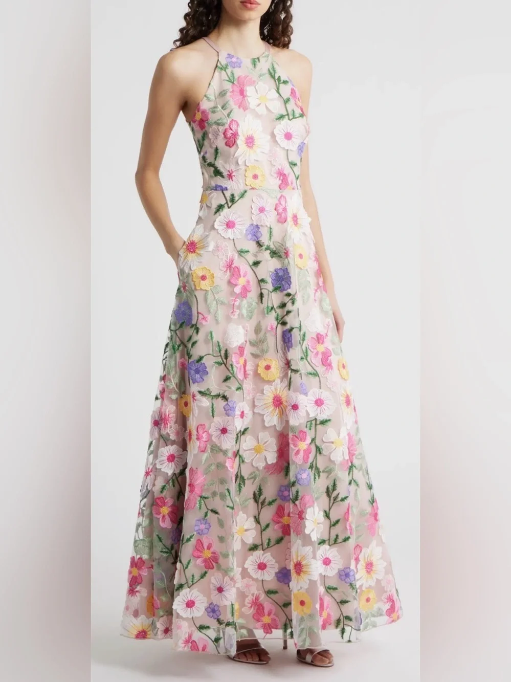 NEW Eliza J Floral 3D Embroidered Sleeveless Pink Blush multi Gown Sz 6
